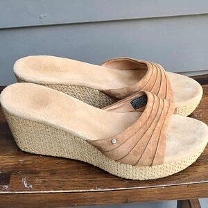 UGG Alvina Slip on Beige Suede Jute Wedge Mule Slides size 10